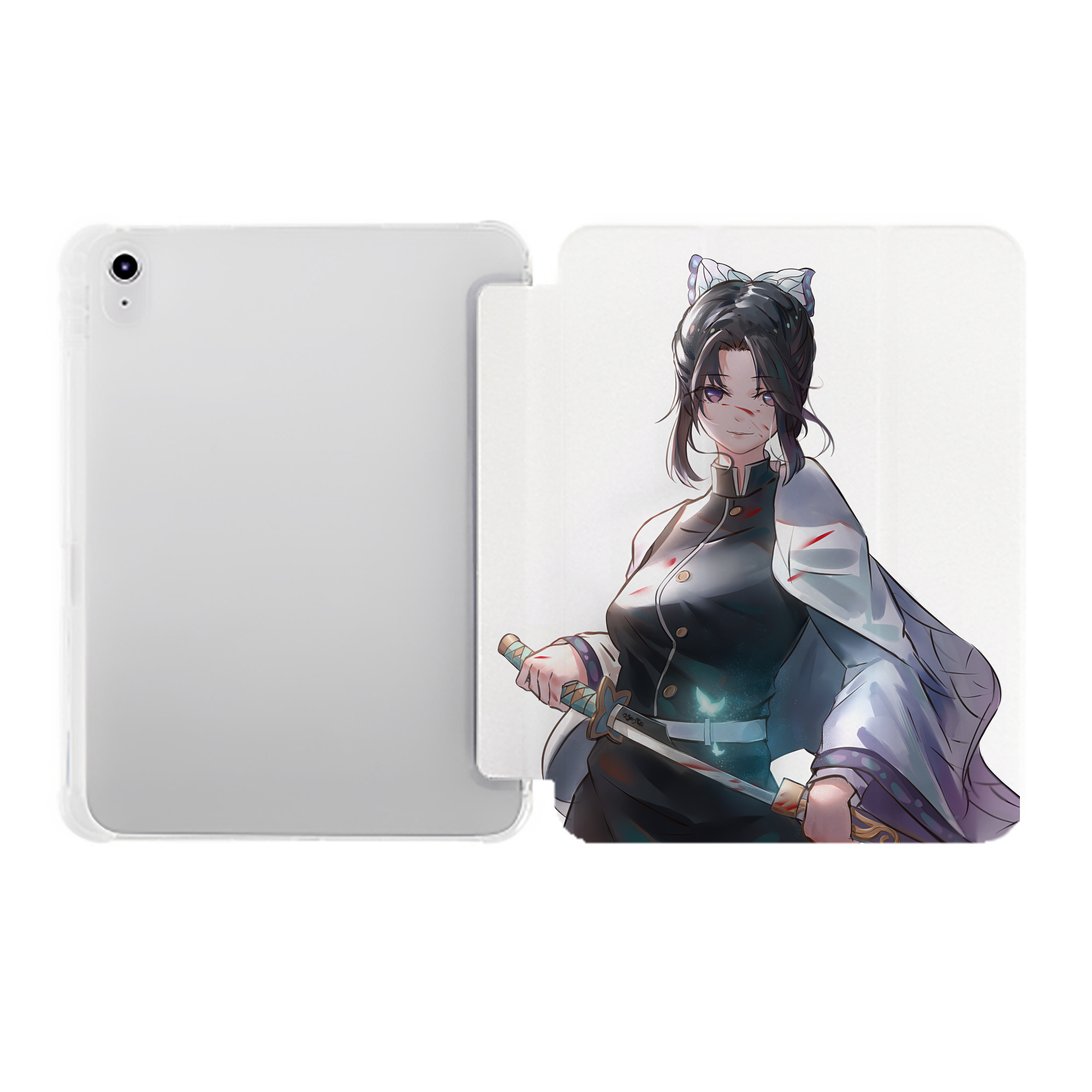 （画像用） 鬼滅の刃（きめつのやいば）蟲柱-胡蝶 しのぶ／こちょう しのぶ Kochou Shinobu IPad ケース ペン収納付き 三つ折りスタンド PUレザー×シリコン 対応機種9.5/10.5/10.9インチ